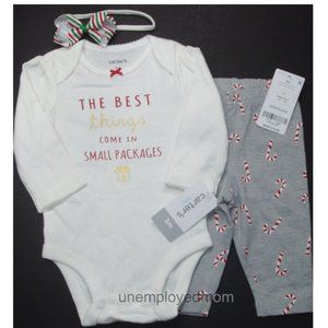 Girls Christmas Outfit Hair Bow Bodysuit Leggings Holiday Best Things Sm Pkg